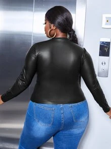 SHEIN SXY 大碼素色亮面上衣 - 黑色 - 查看 2