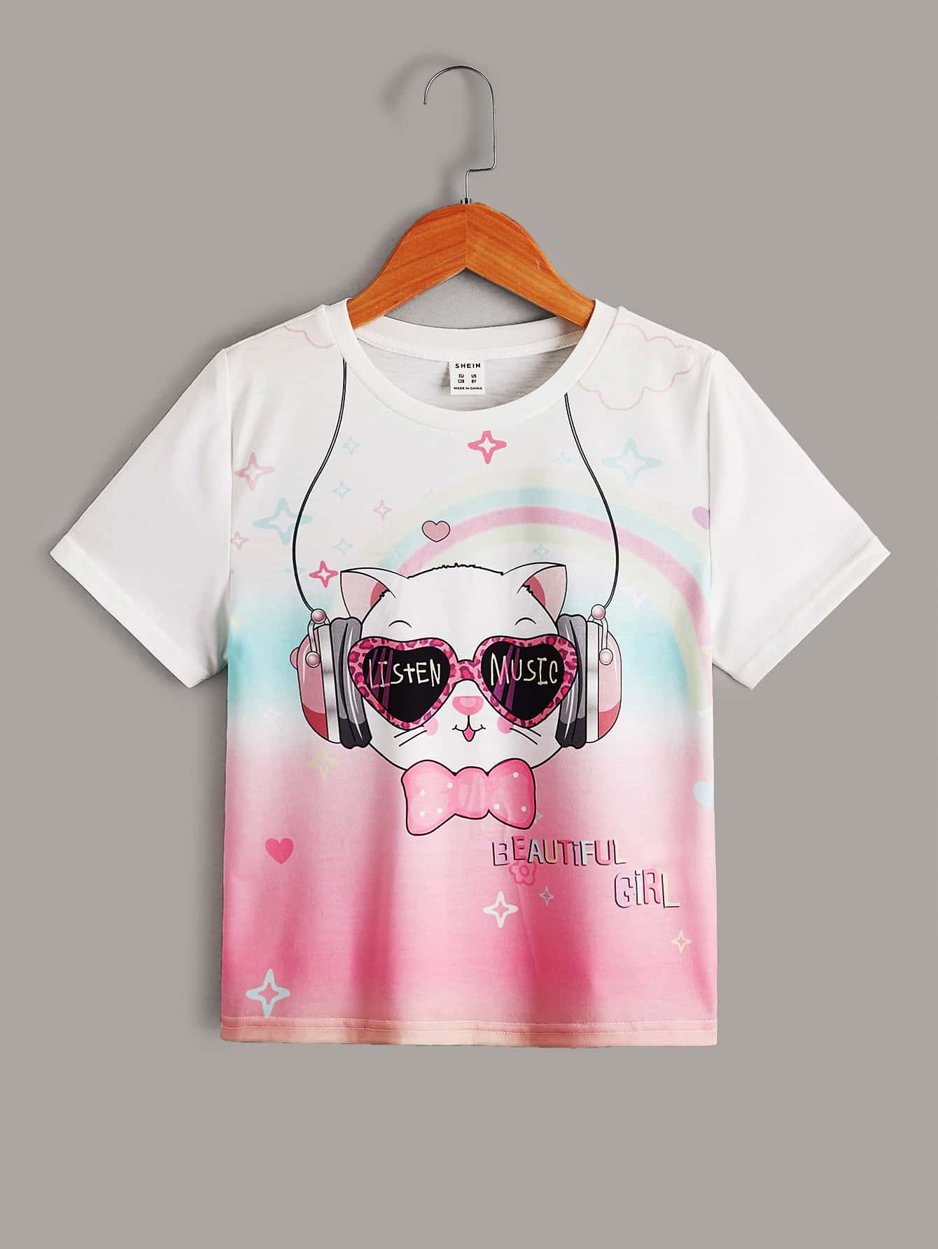 SHEIN Tops con gái Hoạt hình Lá thư Giải trí - Nhiều màu - Xem 1