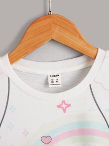 SHEIN Tops con gái Hoạt hình Lá thư Giải trí - Nhiều màu - Xem 4