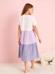 SHEIN Đồ mặc nhà Gái Viên lá sen Khối Màu Lá thư Giải trí - Nhiều màu - Xem 2