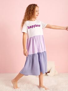 SHEIN Đồ mặc nhà Gái Viên lá sen Khối Màu Lá thư Giải trí - Nhiều màu - Xem 3