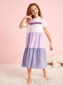 SHEIN Đồ mặc nhà Gái Viên lá sen Khối Màu Lá thư Giải trí - Nhiều màu - Xem 4