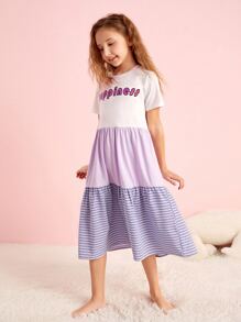 SHEIN Đồ mặc nhà Gái Viên lá sen Khối Màu Lá thư Giải trí - Nhiều màu - Xem 5