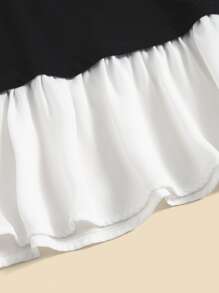 SHEIN Bộ hai mảnh Gái Viên lá sen Con số Slogan Giải trí - Đen và trắng - Xem 4