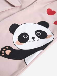 SHEIN Girls Cartoon Panda Print Flap Pocket Trousers - Dusty Pink - View 3