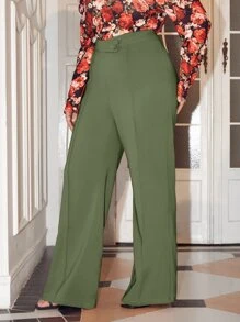 SHEIN Clasi Quần Plus Size Nút Dây kéo màu trơn Thanh lịch - xanh quân đội - Xem 5