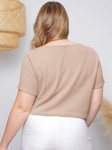 SHEIN Essnce Áo thun Plus size màu trơn Giải trí - Màu be - Xem 2