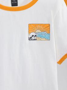 Dinakara Top estampado de esqueleto ringer - Blanco - Ver 3