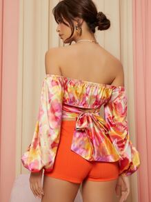 SHEIN VCAY Off The Shoulder Floral Print Cross Wrap Top - Multicolor - View 2