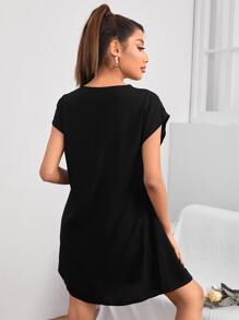 SHEIN PETITE Đầm Nghề thêu Hoa Giải trí - màu đen - Xem 2