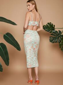 SHEIN 紮染前扭結露背洋裝 - 彩色 - 查看 2