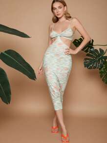 SHEIN 紮染前扭結露背洋裝 - 彩色 - 查看 5