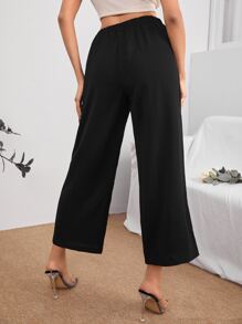 SHEIN PETITE High Waist Knot Front Trousers - Black - View 2