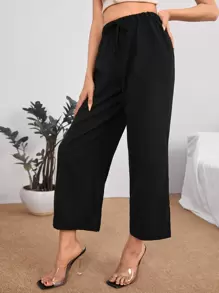SHEIN PETITE High Waist Knot Front Trousers - Black - View 4