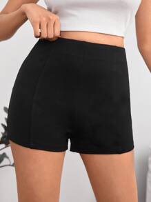 SHEIN PETITE Solid Zip Side Straight Leg Shorts