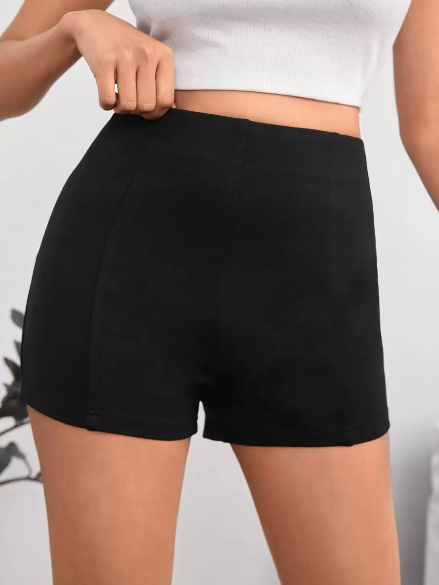 SHEIN PETITE Solid Zip Side Straight Leg Shorts