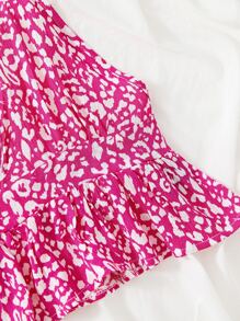 SHEIN Unity Allover Print Peplum Halter Top Graphic Tees Women Tops - Multicolor - View 3