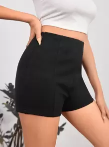 SHEIN PETITE Solid Zip Side Straight Leg Shorts