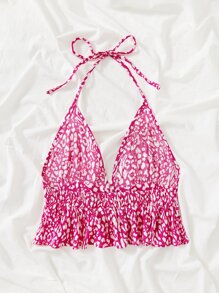 SHEIN Unity Allover Print Peplum Halter Top Graphic Tees Women Tops - Multicolor - View 4