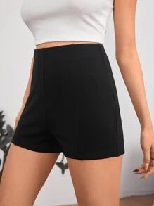 SHEIN PETITE Solid Zip Side Straight Leg Shorts
