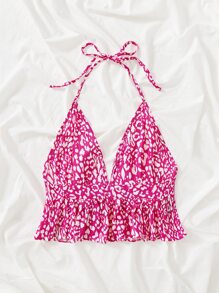 SHEIN Unity Allover Print Peplum Halter Top Graphic Tees Women Tops - Multicolor - View 6