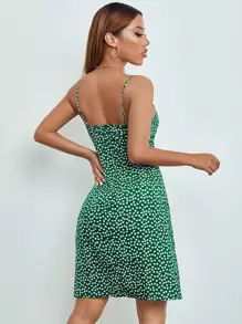 SHEIN PETITE Ditsy Floral Split Thigh Cami Dress - Green - View 2