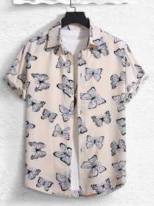 Manfinity Hombres Camisa al azar con estampado de mariposa sin camiseta - Albaricoque - Ver 1