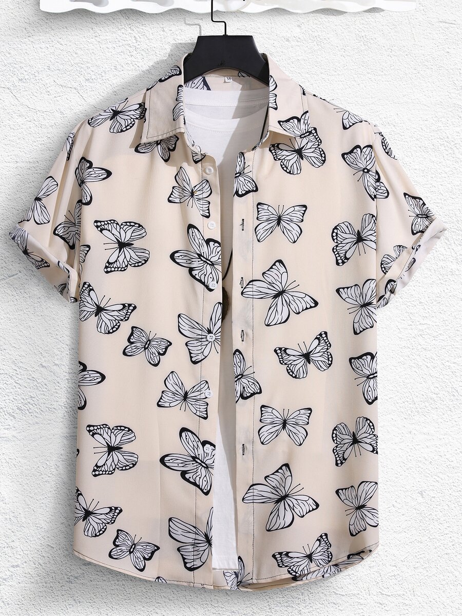 Manfinity Hombres Camisa al azar con estampado de mariposa sin camiseta - Albaricoque - Ver 1