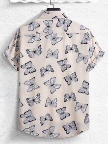 Manfinity Hombres Camisa al azar con estampado de mariposa sin camiseta - Albaricoque - Ver 2