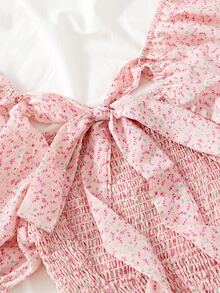 Áo sơ mi nữ viền lá sen Buộc lại Dải chun Họa tiết hoa Boho - Nhiều màu - Xem 4