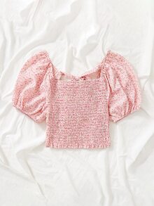 Áo sơ mi nữ viền lá sen Buộc lại Dải chun Họa tiết hoa Boho - Nhiều màu - Xem 5