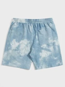 Manfinity VCAY Quần short thể thao nam vải cotton tie-dye họa tiết khẩu hiệu có dây rút - Màu xanh nhạt - Xem 2