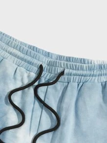 Manfinity VCAY Quần short thể thao nam vải cotton tie-dye họa tiết khẩu hiệu có dây rút - Màu xanh nhạt - Xem 3