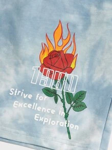 Manfinity VCAY Quần short thể thao nam vải cotton tie-dye họa tiết khẩu hiệu có dây rút - Màu xanh nhạt - Xem 4