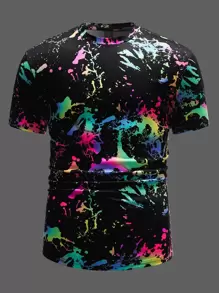Manfinity VCAY Men Splash Ink Pattern Short Sleeve Tee, For Going Out, For Friends - Multicolor - View 1