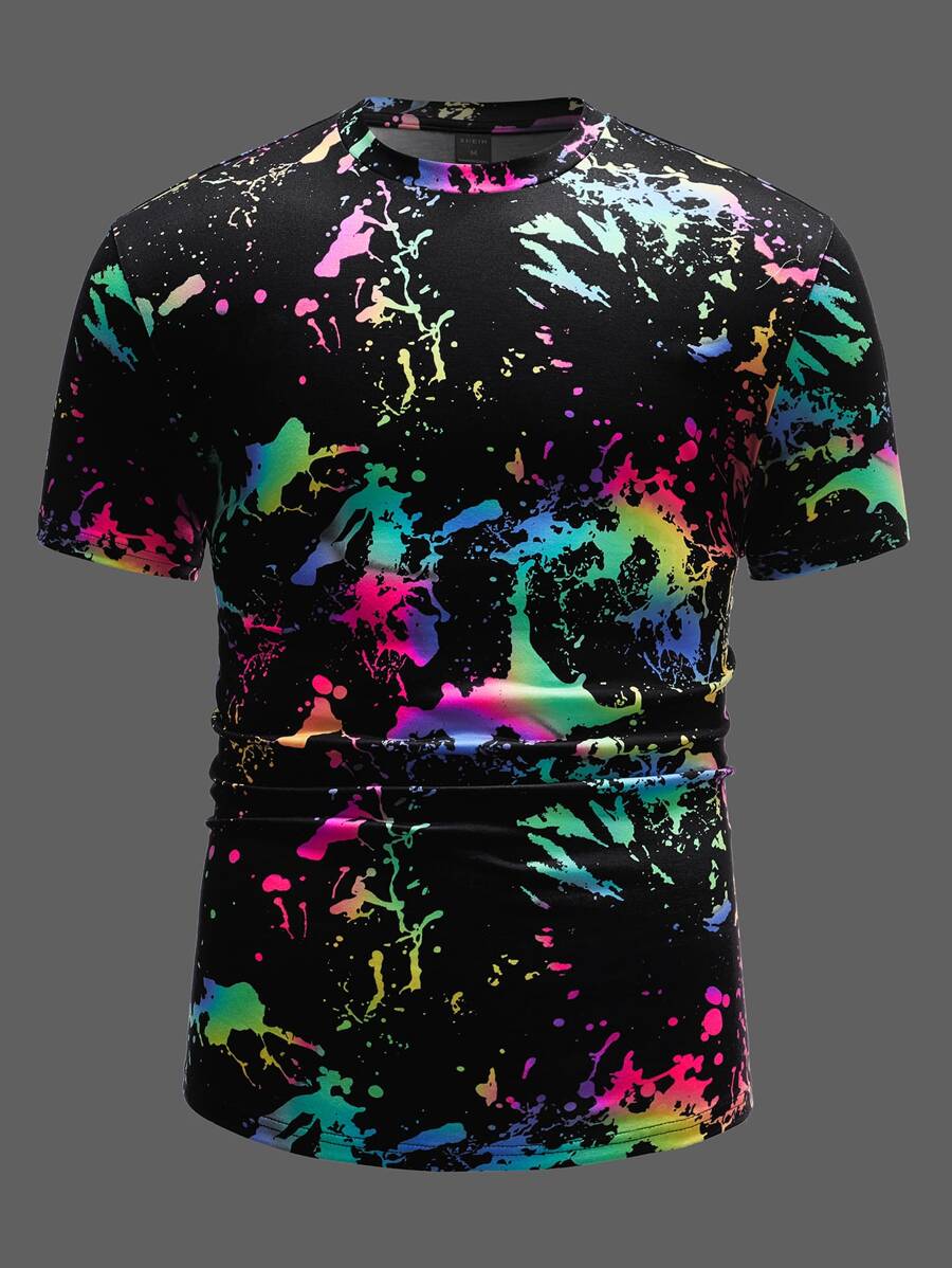 Manfinity VCAY Men Splash Ink Pattern Short Sleeve Tee, For Going Out, For Friends - Multicolor - View 1