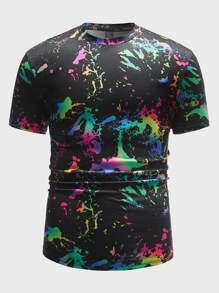 Manfinity VCAY Men Splash Ink Pattern Short Sleeve Tee, For Going Out, For Friends - Multicolor - View 3