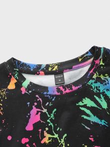 Manfinity VCAY Men Splash Ink Pattern Short Sleeve Tee, For Going Out, For Friends - Multicolor - View 4
