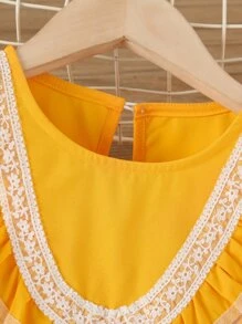 Đầm bé gái Tương phản ren Xù Khối Màu Dễ thương - Màu vàng - Xem 3