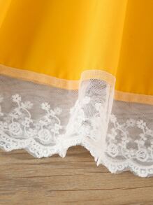 Đầm bé gái Tương phản ren Xù Khối Màu Dễ thương - Màu vàng - Xem 4