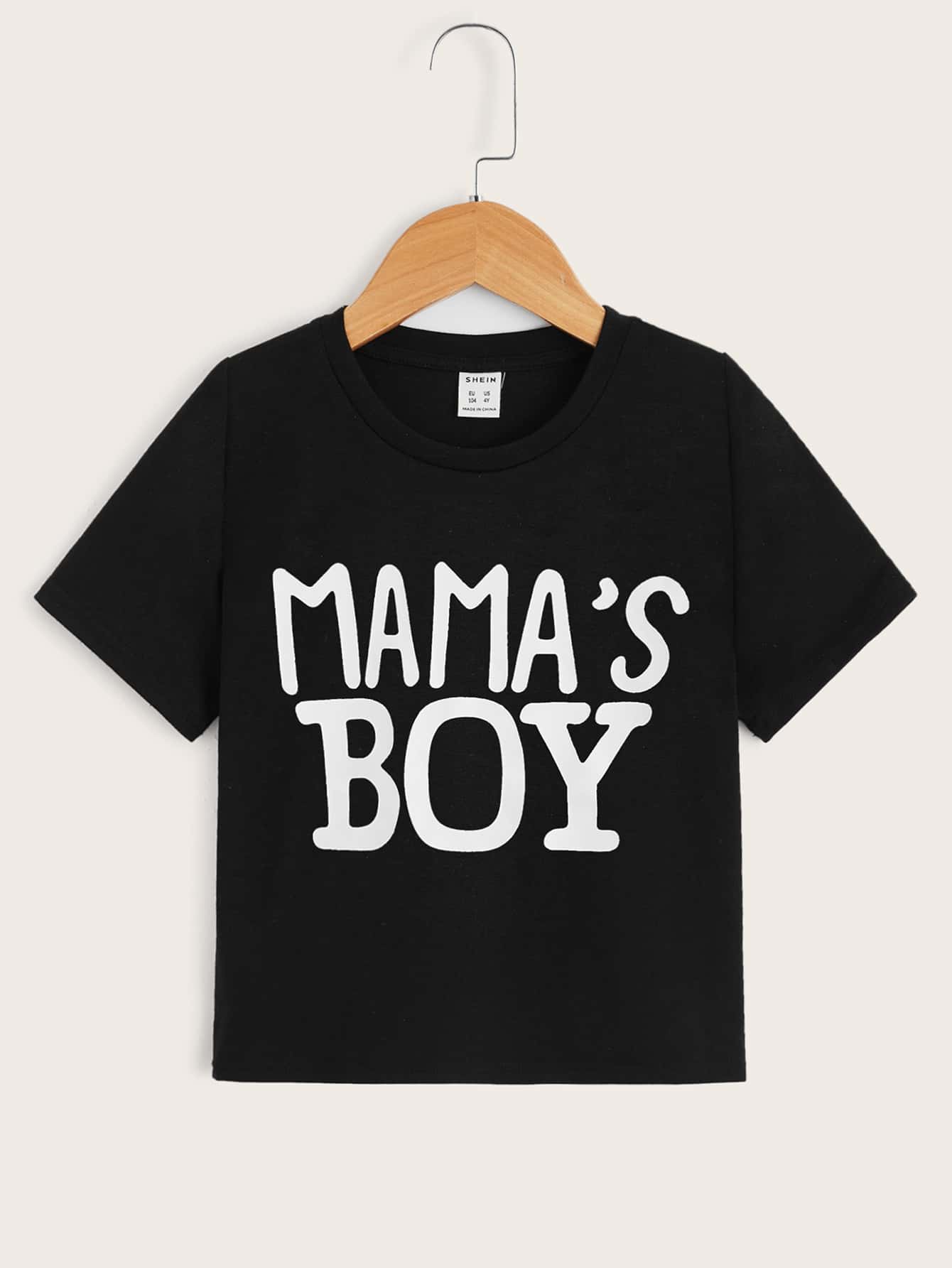 SHEIN 小男童字母圖案T恤 - 黑色 - 查看 1