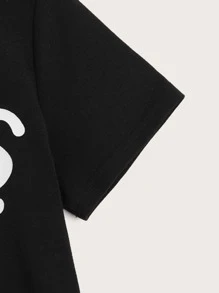 SHEIN 小男童字母圖案T恤 - 黑色 - 查看 3