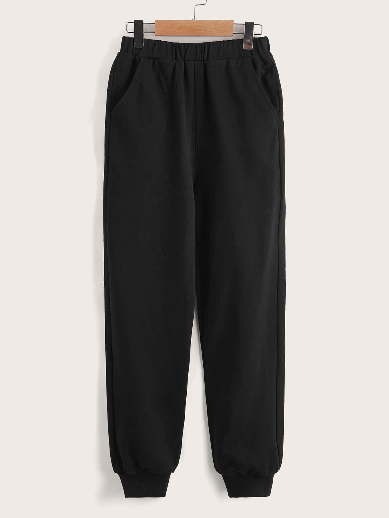 Fille Pantalon de survêtement à taille élastique à imprimé lettre et floral