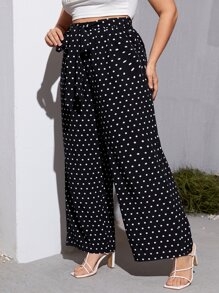 SHEIN LUNE Quần Plus Size Thắt lưng Chấm bi Giải trí - màu đen - Xem 1