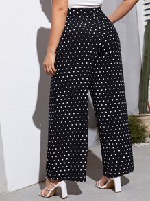 SHEIN LUNE Quần Plus Size Thắt lưng Chấm bi Giải trí - màu đen - Xem 2