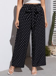 SHEIN LUNE Quần Plus Size Thắt lưng Chấm bi Giải trí - màu đen - Xem 3