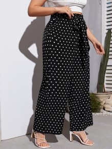 SHEIN LUNE Quần Plus Size Thắt lưng Chấm bi Giải trí - màu đen - Xem 5