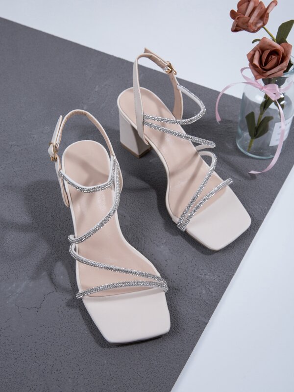 Sandales à talons hauts mode femme, avec brides en cristal pour une utilisation quotidienne et pour les soirées