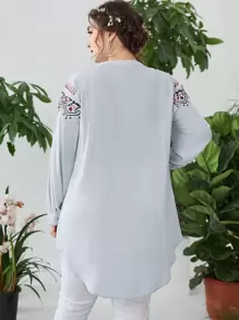 Modelyn Plus Floral Embroidery Blouse - Dusty Blue - View 2