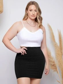 SHEIN Essnce Plus Solid Mini Bodycon Skirt - Black - View 4